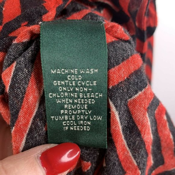 Ralph Lauren Red Black Chevron Cotton Blend Roll Tab Drawstring Tunic Top Sz 2X - Picture 8 of 10
